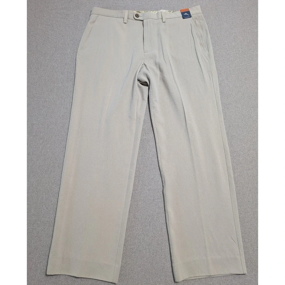 Tommy Bahama Men's Khaki Pants 36x30 Silk Flat Front Chinos Summer Vacation